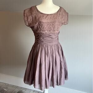 Free People eyelet ruched summer mini dress cotton lavender 6